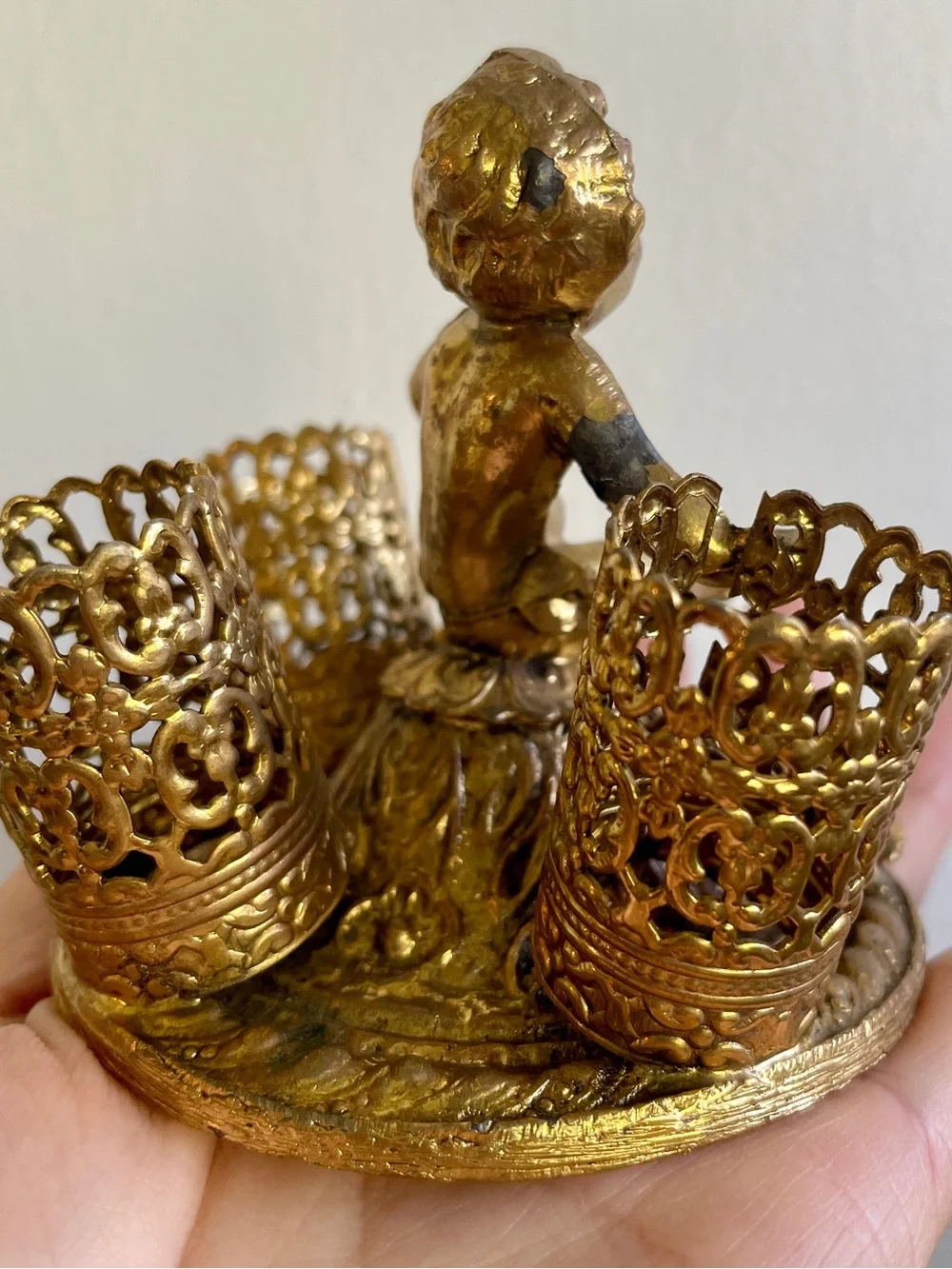 Vintage Hamilton Sterling 24K Gold Plated Cherub Lipstick Holder Regency Rare